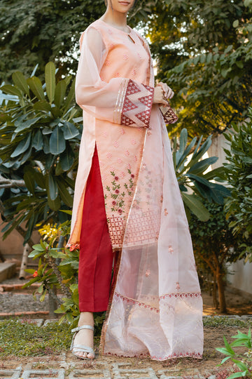 EDARA - Organza - Embroidered - Stitched - 3PC
