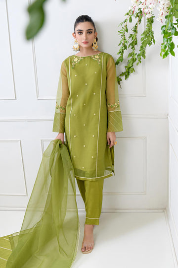 EDARA - Organza - Embroidered - Stitched - 3PC